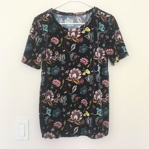 Loft Velvet Navy Floral Print Top